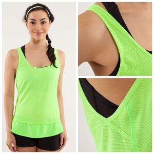 Swiftly Tech Racerback In Zippy Green/Grey Stripes-Contrast Fabric Hem
